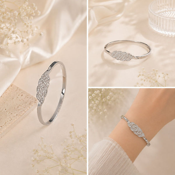 Silver Crystal Leaf Bangle