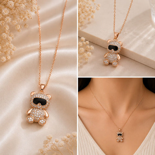 Noir Teddy Necklace – Premium Anti-Tarnish Rose Gold Pendant
