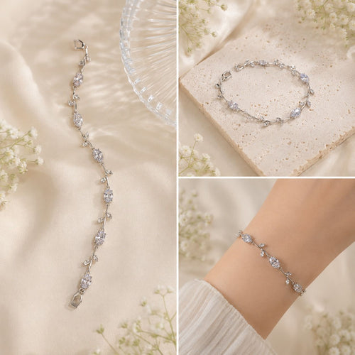 Silver Crystal Vine Bracelet – Anti-Tarnish Stainless Steel Adjustable Bracelet