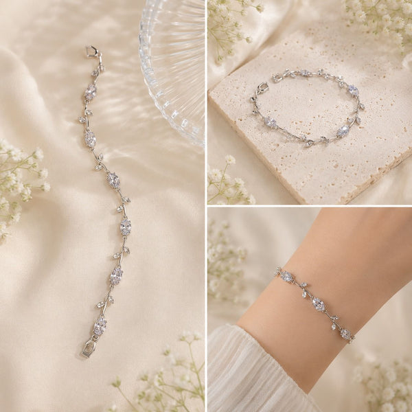 Silver Crystal Vine Bracelet – Anti-Tarnish Stainless Steel Adjustable Bracelet