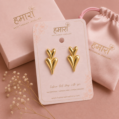 Dil Mini Double Heart Studs - alternate view