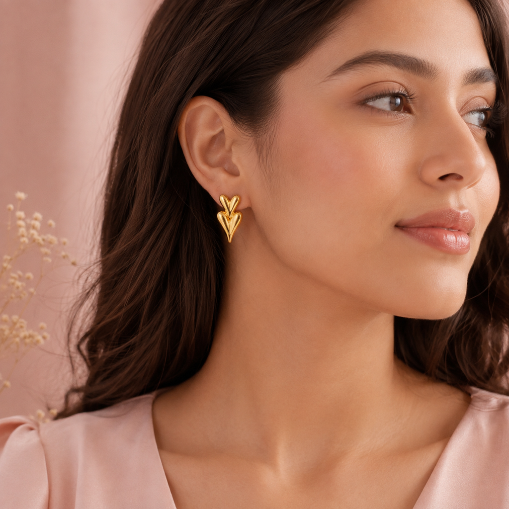 Dil Mini Double Heart Studs