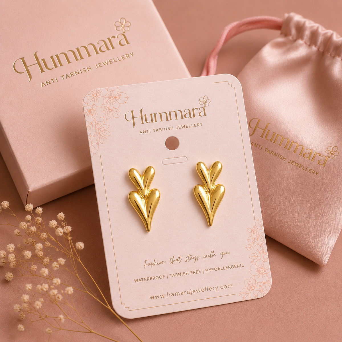 Dil Mini Double Heart Studs
