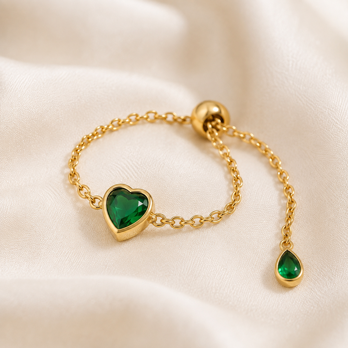 Emerald Heart Dangle Ring