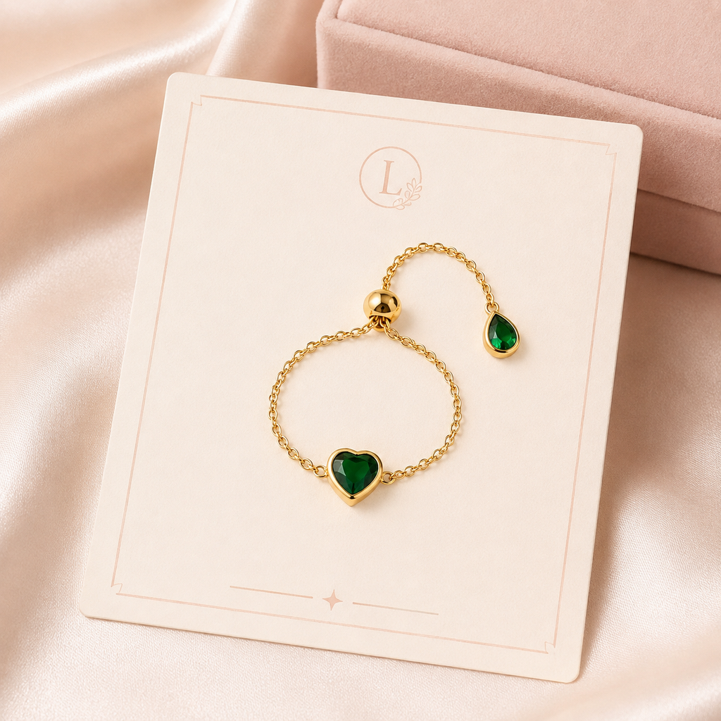 Emerald Heart Dangle Ring