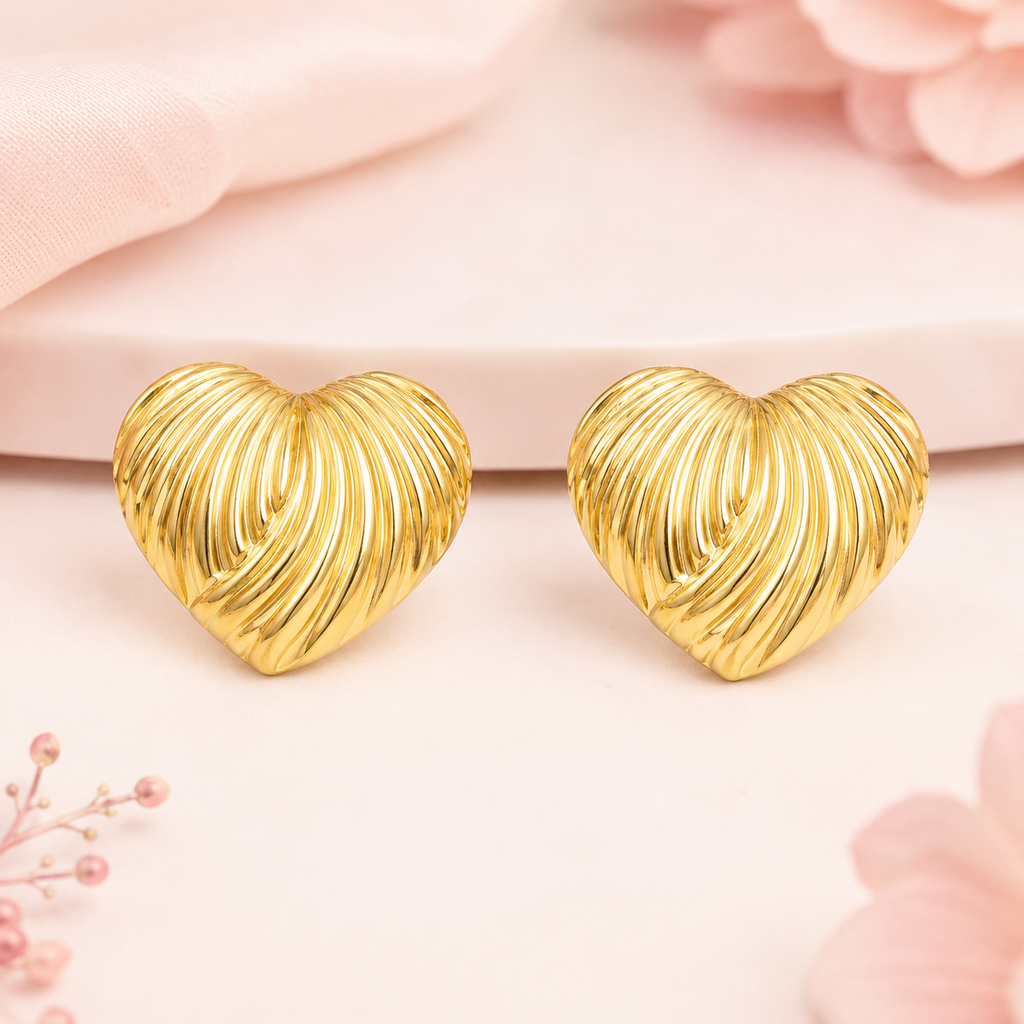 Hriday Ridged Heart Studs