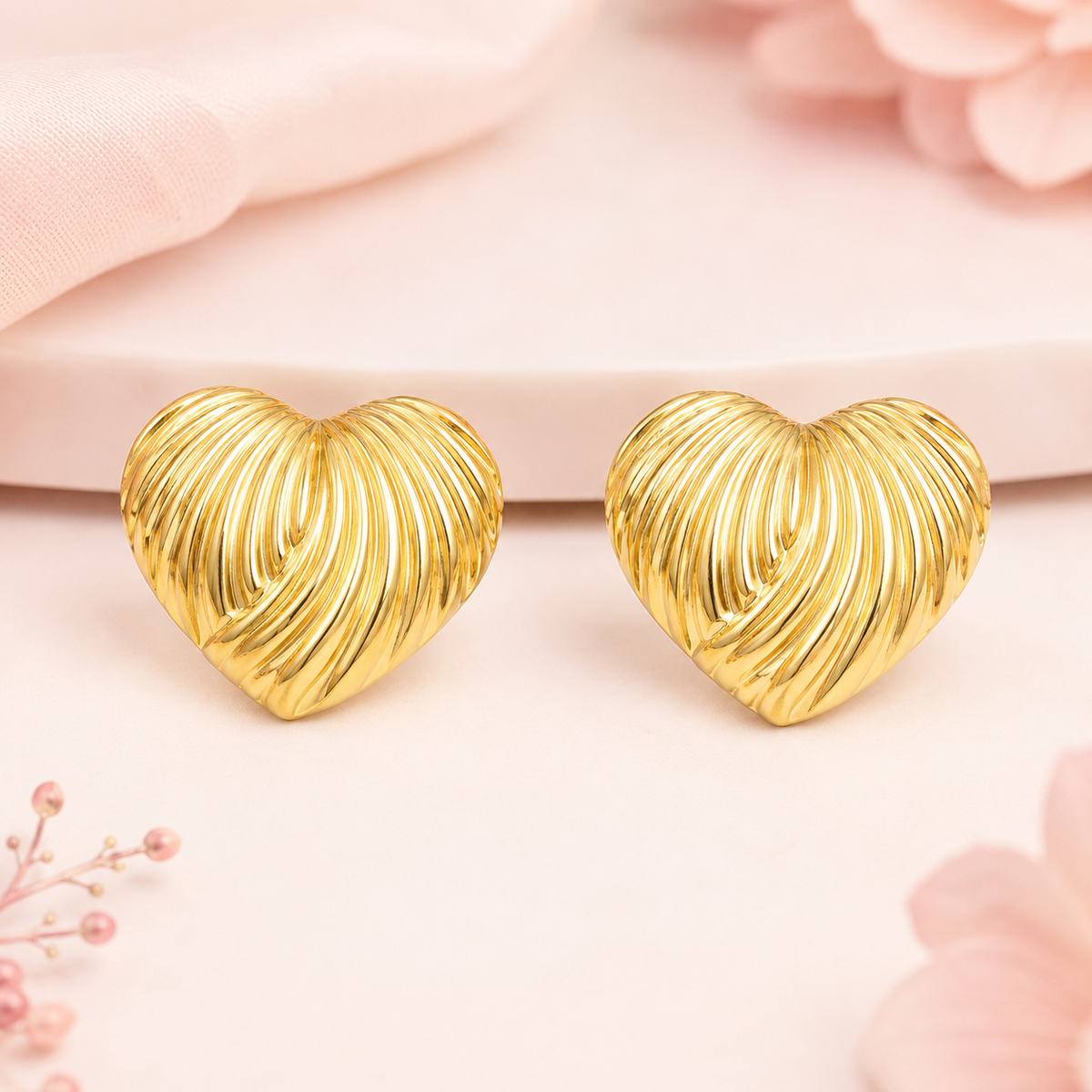 Hriday Ridged Heart Studs