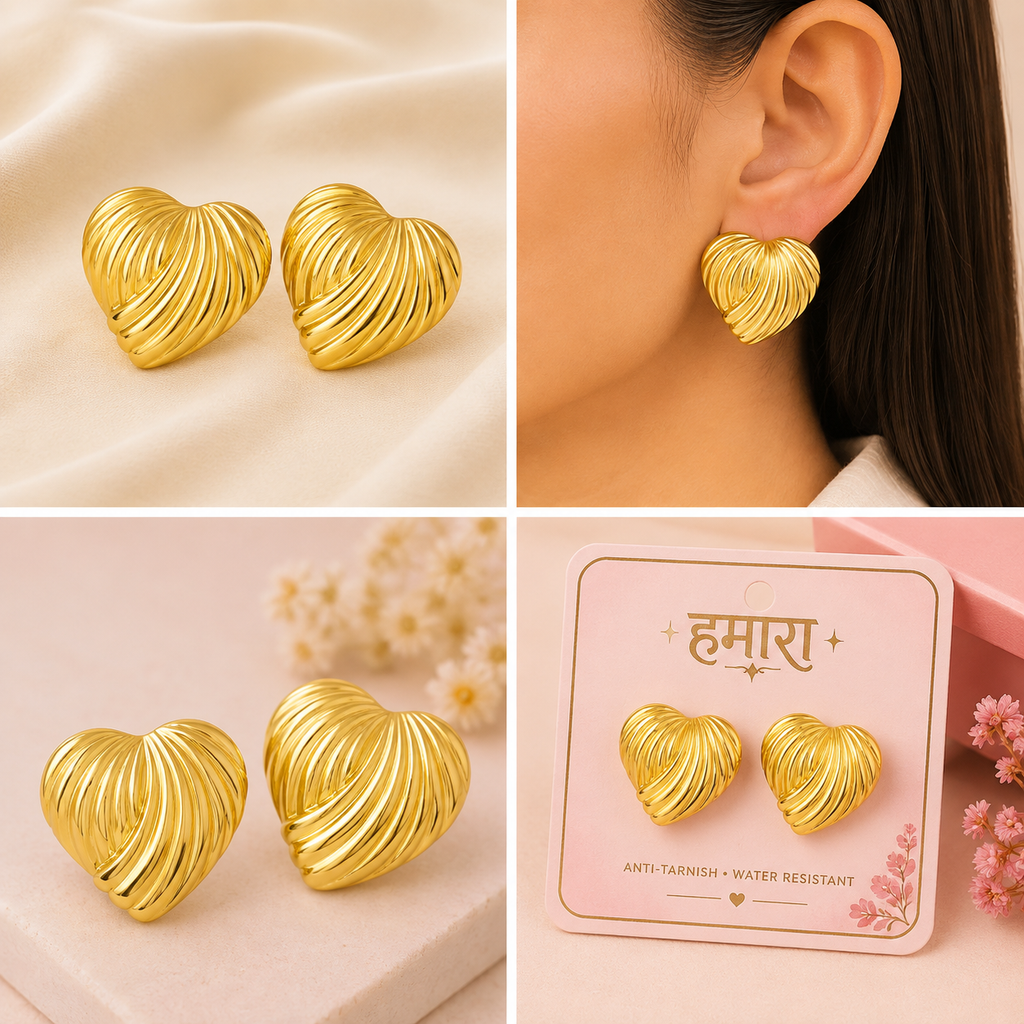 Hriday Ridged Heart Studs
