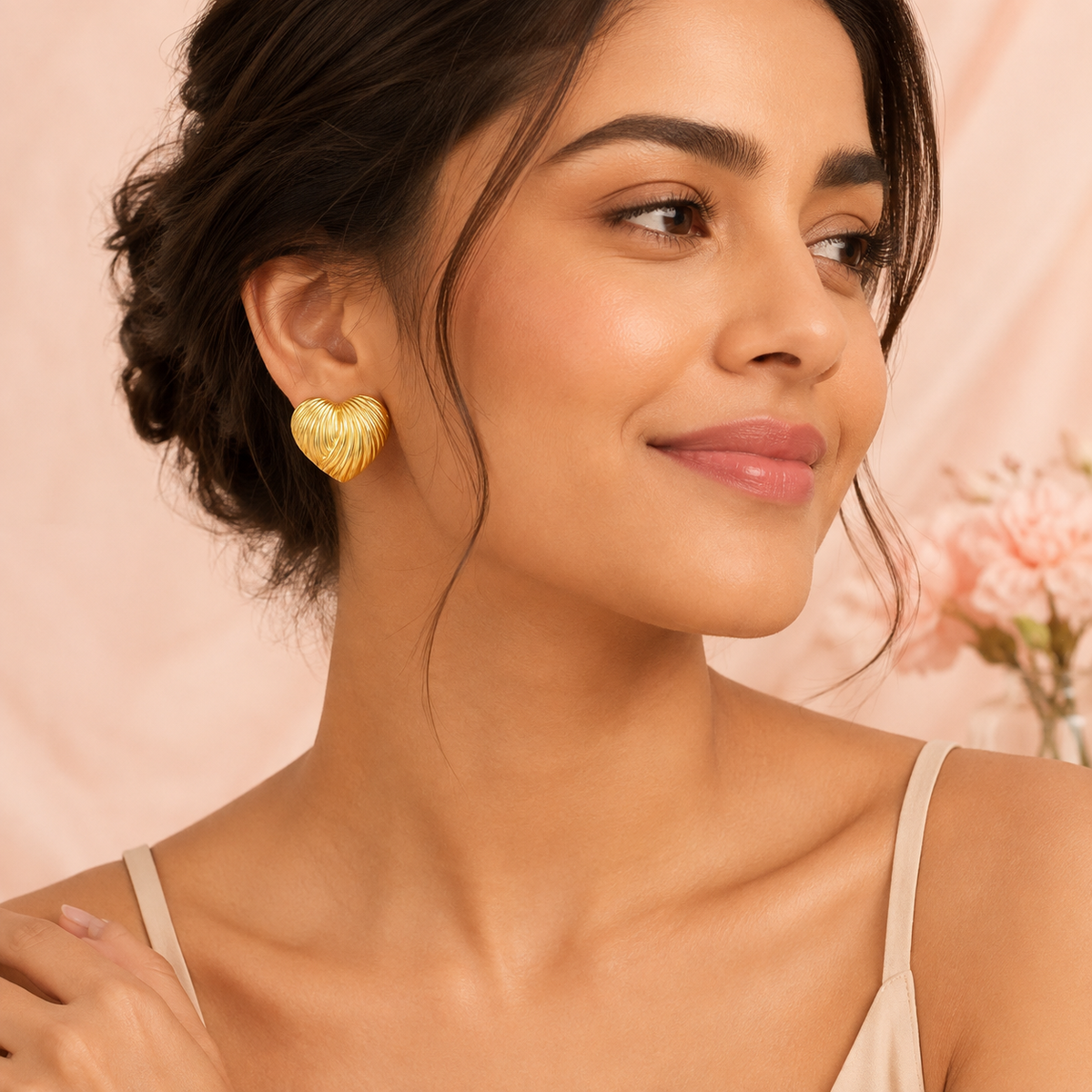 Hriday Ridged Heart Studs