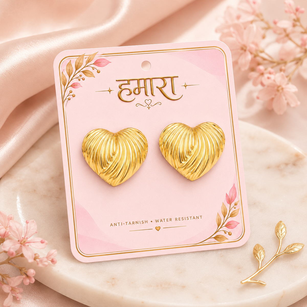 Hriday Ridged Heart Studs