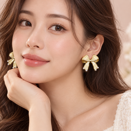 Ivory Pearl Bow Studs - alternate view