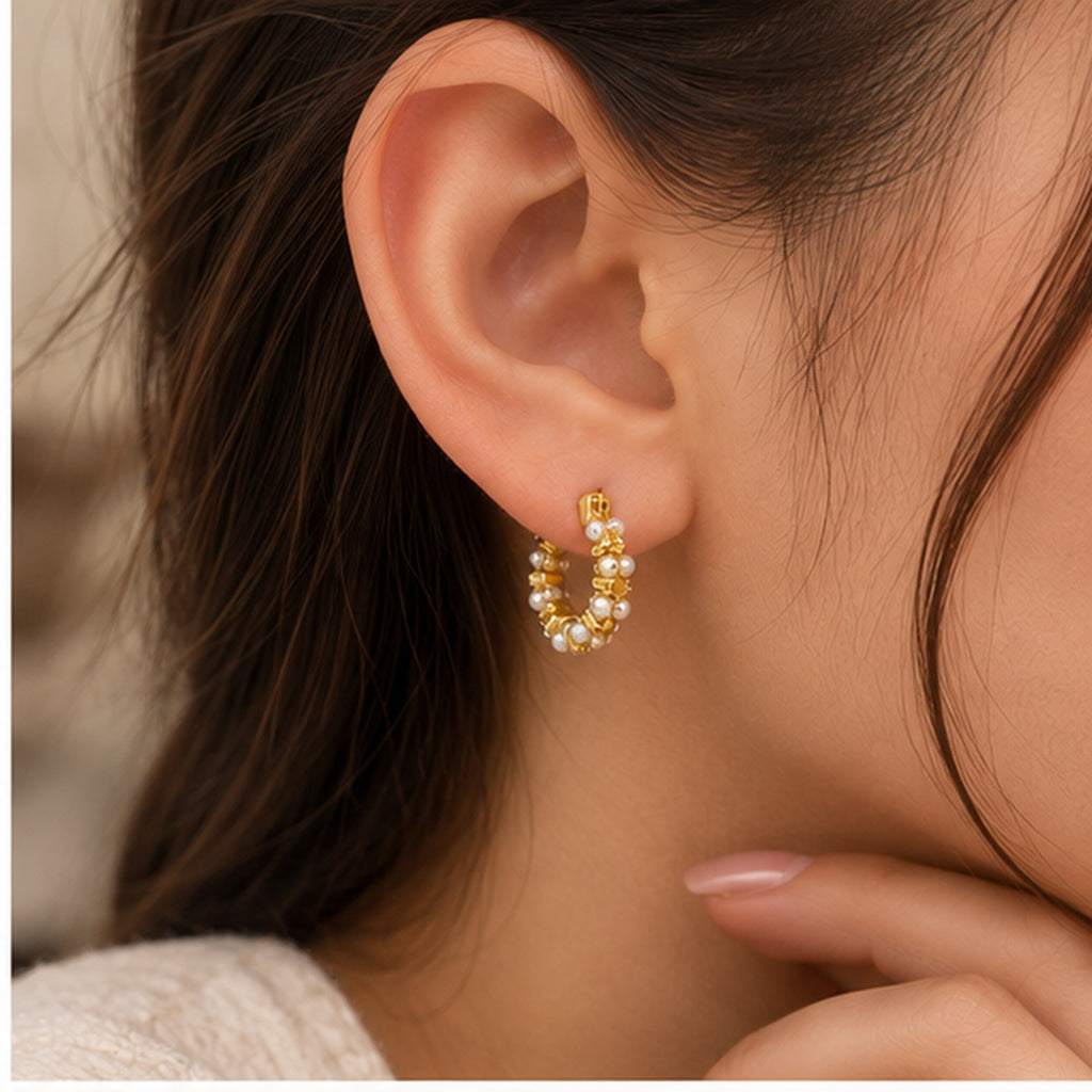 Moti Beaded Hoop Earrings