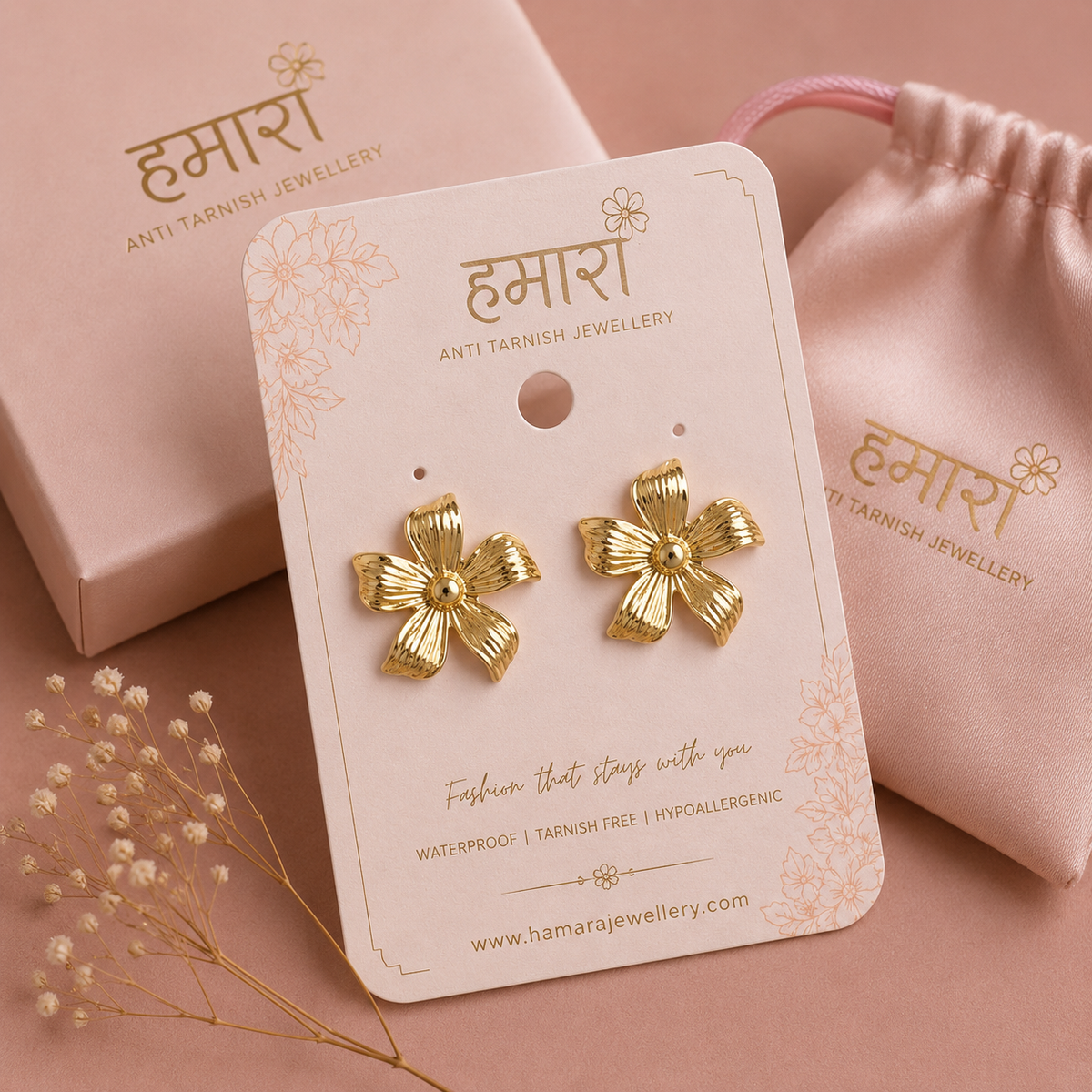 Panchphool Gold Flower Studs