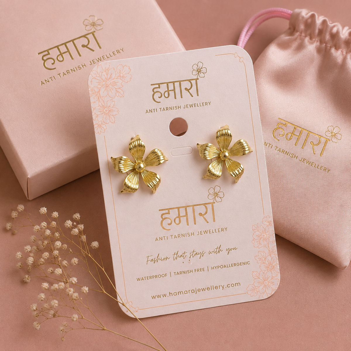 Panchphool Gold Flower Studs
