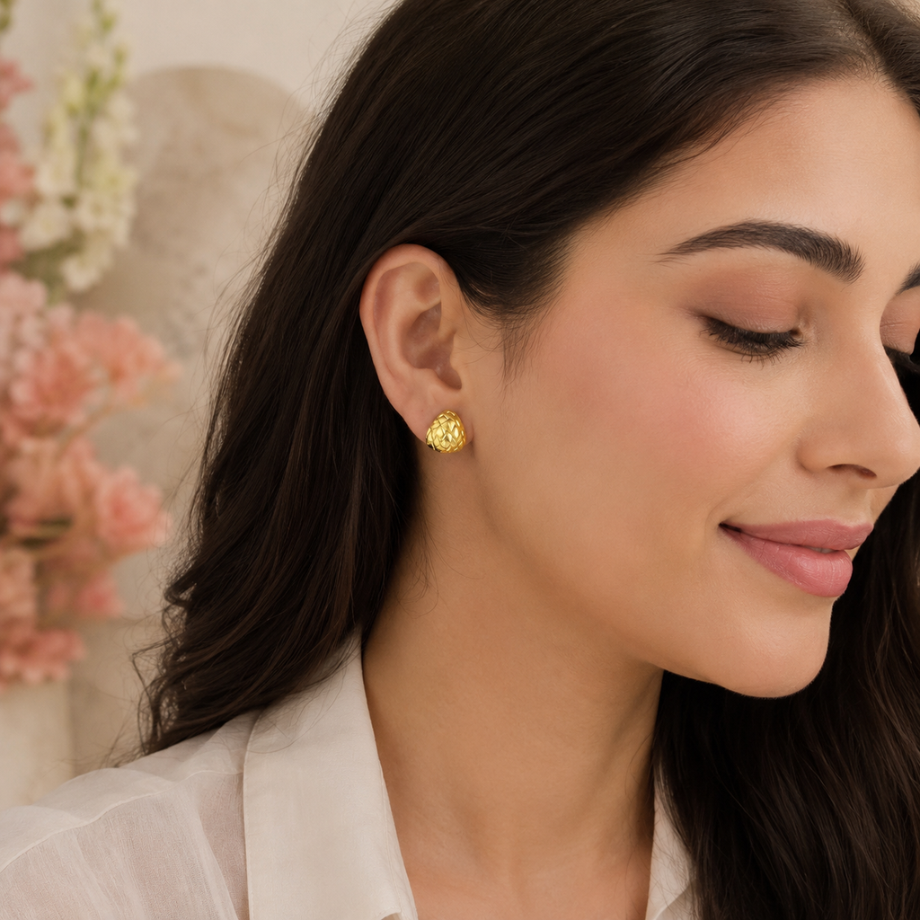 Quilted Teardrop Gold Studs