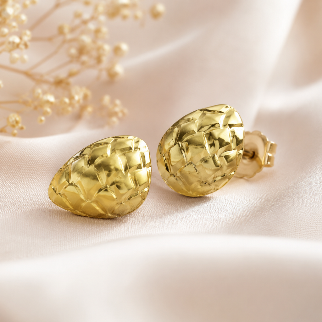 Quilted Teardrop Gold Studs