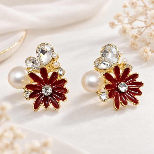 Rani Burgundy Daisy Studs
