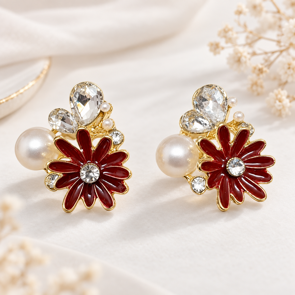 Rani Burgundy Daisy Studs