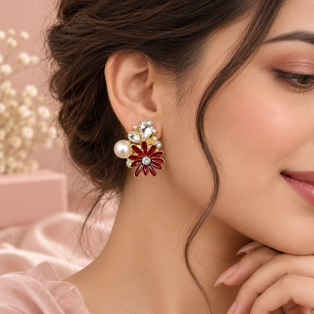 Rani Burgundy Daisy Studs
