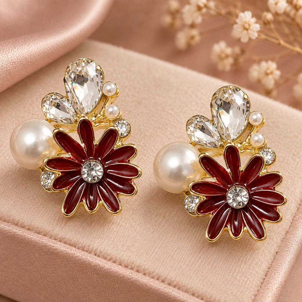 Rani Burgundy Daisy Studs