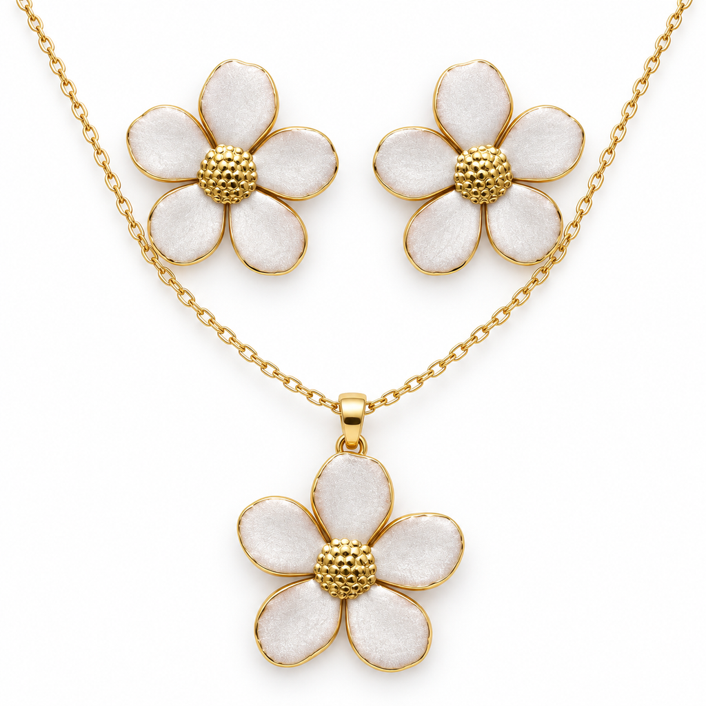 Safed Daisy Necklace Set